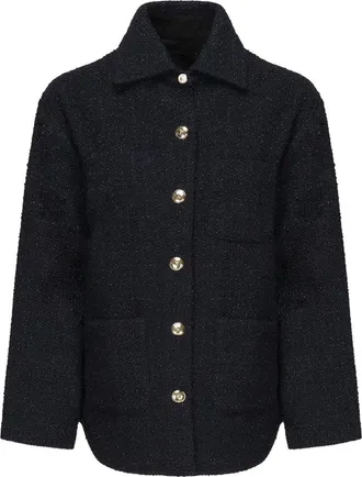 Pinko Blue Patterned Tweed Metallic Buttons Blazer