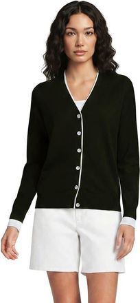 Lands End Double Trim Cotton V Neck Cardigan Sweater in Black/white at Nordstrom, Size X-Small