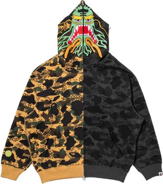 A Bathing Ape BAPE X Clot Camo Split Shark Relaxed Fit Full Zip Hoodie Black 0ZXSWM917151P-BLK