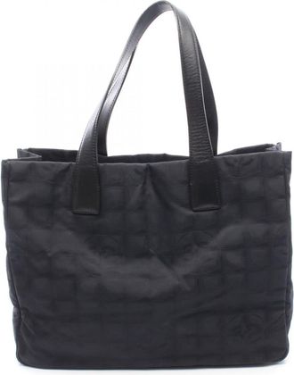 Chanel Black Leather Nylon Canvas Handbag Tote Bag (Pre-Owned)