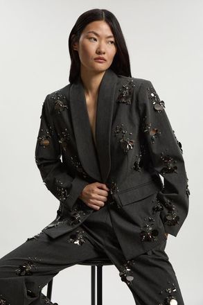 Karen Millen Embellished Single-Breasted Blazer in Grey at Nordstrom, Size 8