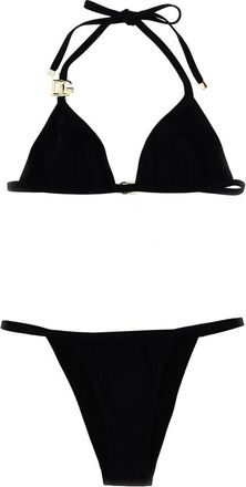 Dolce & Gabbana Triangle Bikini met DG Logo - Dames - Bikinis - Zwart - L - Tweed - Badmode