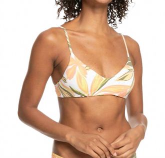 Roxy Printed Beach Classics Bra Bikini Top In Bright White Subtly Salty