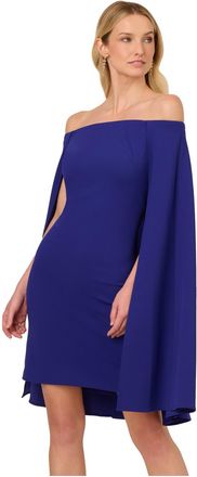 Adrianna Papell Womens Off Shoulder Cape Dress - Blue - Size 16 UK