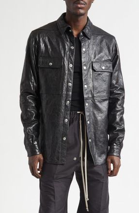 Rick Owens Pelle Leather Shirt Jacket in Black at Nordstrom, Size 38 Us