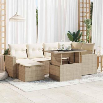vidaXL Vidaxl - Set Sof&aacute;s De Jard&iacute;n 7 Piezas Y Cojines Rat&aacute;n Sint&eacute;tico Beige