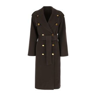 Alberta Ferretti Dubbele rij knopen jas - Dames - Jas met riem - Groen - S - Leer - Jassen