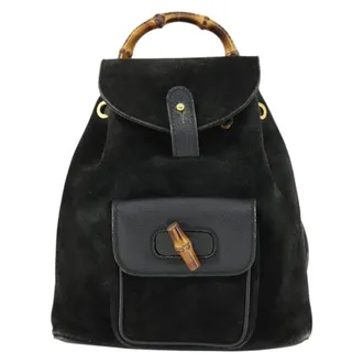 Gucci Gucci Bamboo Daim Black Suede Backpack Bag (Pre-Owned)