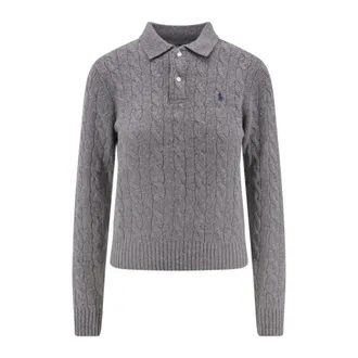 Polo Ralph Lauren Embroidered Logo Wool Cashmere Jumper - female - Polo Ralph Lauren - V-neck Knitwear - Gray - M - Knitwear