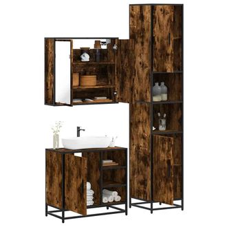 Berkfield Home 3 Piece Bathroom Furniture Set Smoked Oak Engineered Wood in Brown