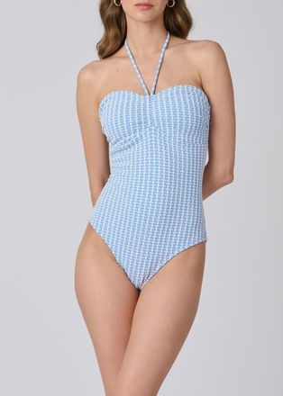 Shoshanna Geo Texture Cinched One Piece in Marina/optic at Nordstrom, Size 10