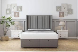 Comfort Beds Chester Dumfries Ottoman Bed Base-54 Wingback Headboard in Light Grey | Size: Super King