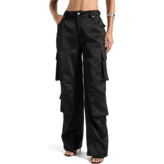 Mani&egrave;re De Voir Emilie Satin High Waisted Cargo Pants in Black at Nordstrom, Size 10