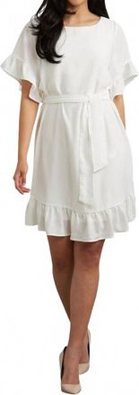Joseph Ribkoff Ruffle Sleeve Dress In White