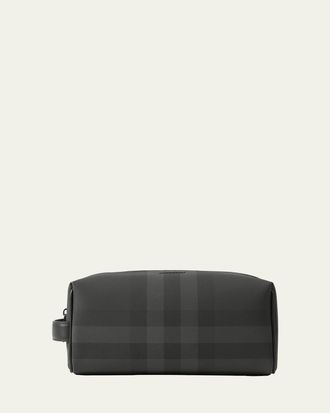 Burberry Mens Charcoal Check Leather Travel Zip Pouch
