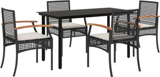 vidaXL Set De Muebles Jard&iacute;n 5 Pzas Con Cojines Rat&aacute;n Sint&eacute;tico Negro Vidaxl