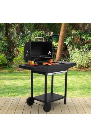 Living and Home Outdoor Garden Charcoal BBQ Grill with Side Table in Black