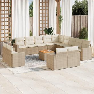 vidaXL Set Sof&aacute;s De Jard&iacute;n 14 Pzas Con Cojines Rat&aacute;n Sint&eacute;tico Beige Vidaxl