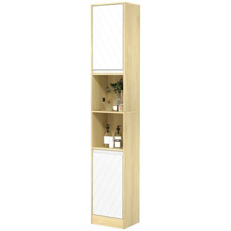 HOMCOM Colonna Bagno In Legno Con 2 Armadietti 30x24x170cm Rovere E Bianco - Homcom