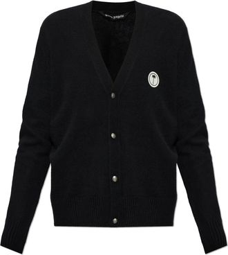 Palm Angels Wol cardig met opgenaaid logo - Heren - Truien - Zwart - Maat: L Wol
