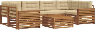 vidaXL Conjunto De Sof&aacute;s De Exterior 7 Uds. Natural Y Beige Vidaxl