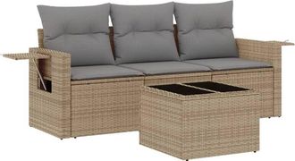 vidaXL Juego De Sof&aacute;s Jard&iacute;n Con Cojines 4 Pzas Rat&aacute;n Sint&eacute;tico Beige Vidaxl