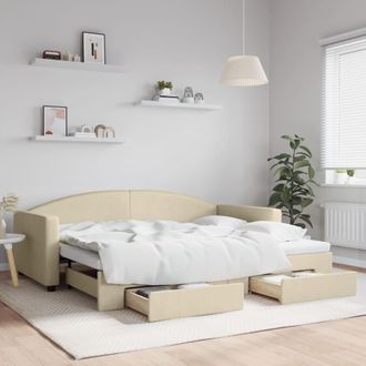 vidaXL Sof&aacute; Cama Nido Con Cajones Tela Color Crema 90x200 Cm Vidaxl