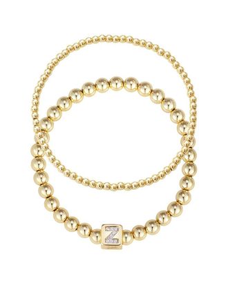Adornia 14K Plated Set Of 2 Initial Cube Bead Bracelet