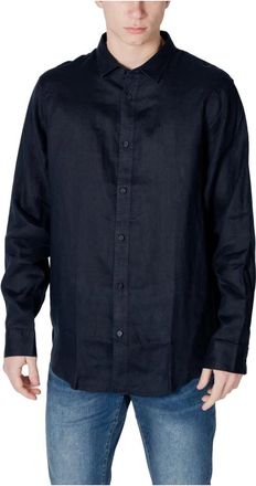 A|X Armani Exchange Linnen Shirt met Lange Mouwen - Heren - Casual Overhemden - Blauw - 2XL - Linnen - Overhemden