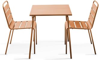 Oviala Conjunto mesa de jard&iacute;n cuadrada y 2 sillas caramelo