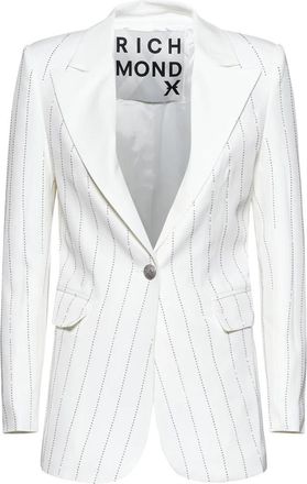 John Richmond Single-Breasted Blazer met Verticale Strepen - Dames - Blazers - Wit - XL - Leer - Jassen