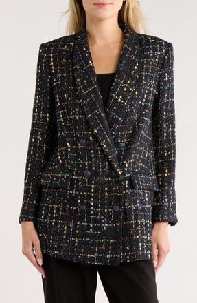 L'agence Jayda Relax Fit Double Breasted Tweed Blazer in Midnight/Mustard Plaid at Nordstrom Rack, Size 12