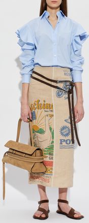 Moschino Linen Skirt With Colorful Print, Womens, Beige