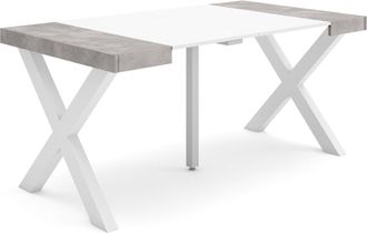 Skraut Home Skraut Home - Mesa Consola Extensible, Mesa Comedor Plegable, 160, Para 8 Comensales, Patas Madera Maciza, Estilo Moderno, Blanco Y Gris Cemento