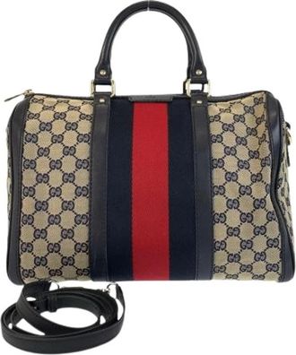 Gucci Pre-owned Handbags, female, Multicolor, Size: ONE SIZE Pre-owned GG Canvas Leather 2way Handbag