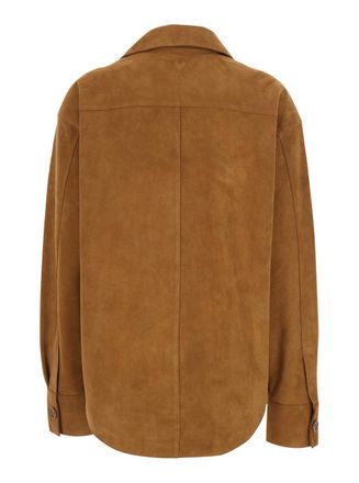 Ami Suede Wide-Collar Jacket - Brown