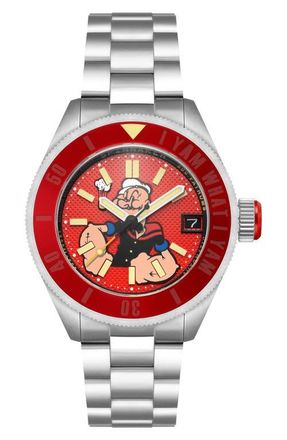 Spinnaker x Popeye Forearm Fury Piccard Automatic Bracelet Watch, 45mm in Red at Nordstrom