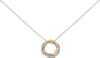 House of Brilliance Tri Tone Sterling Silver 1/5 Cttw Diamond Interlocking Circle Pendant Necklace