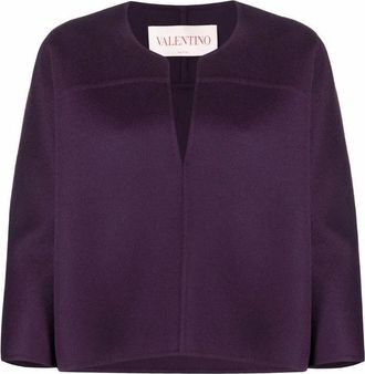 Valentino Garavani V-Neck Cropped-Sleeve Knitted Top