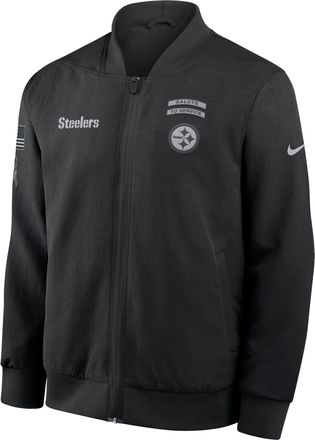 Nike Pittsburgh Steelers Salute to Service Sideline Nike Mens NFL Full-Zip Bomber Jacket in Black | 03AU0ILNA2S-ENK