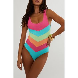 Beach Riot Cinthia Rib Stripe One-Piece Swimsuit in Aqua Haze Colorblock at Nordstrom, Size X-Small