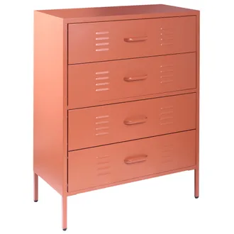 Beliani C&oacute;moda De Metal 4 Cajones Mueble De Almacenaje De Acero Estilo Industrial Marr&oacute;n Dorado Enago