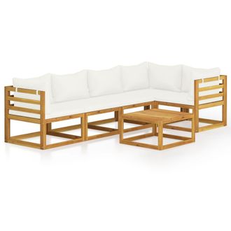 vidaXL Muebles De Jard&iacute;n 6 Pzas Cojines Crema Madera Maciza De Acacia Vidaxl