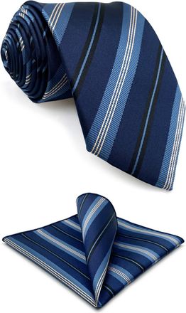 Shlax & Wing Neckties for Men Royal Blue Navy Stripes Tie Set for Suit Jacket Regular Formal Classic Size 57.5×3.15