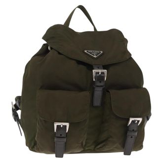 Prada Double Front Pocket Backpack Tessuto Green Nylon Backpack Bag (Pre-Owned)