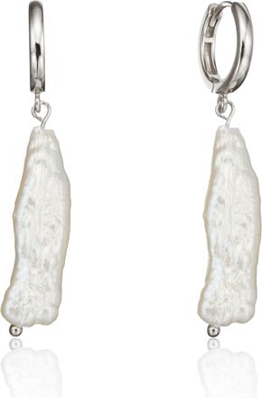Lily & Roo Silver Baroque Pearl Shard Hoop Earrings