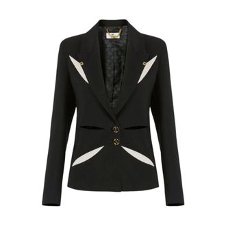 Elisabetta Franchi Blazers, female, Black, Size: 2XL Crepe Blazer with Bicolor Cut-outs