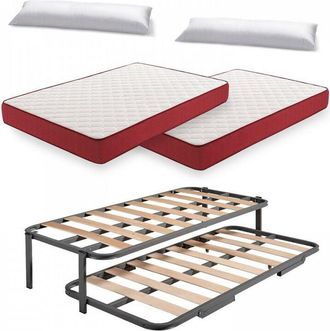 HOGAR 24 Hogar24 - Cama Nido Met&aacute;lica Reforzada + 2 Colch&oacute;nes Viscoel&aacute;sticos Viscoplus 15 + 2 Almohadas De Fibra Resinada, 80x190 Cm