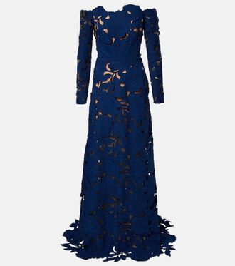 Costarellos Off-shoulder guipure lace gown