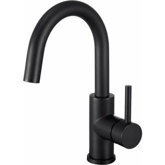 OEM Robinet Lavabo - Bec Haut 138 Mm - Rotation 360&deg; - Finition Noir Mat - Acier Inoxydable 304 - Salle De Bain Petite Cuisine - 1 Pi&egrave;ce